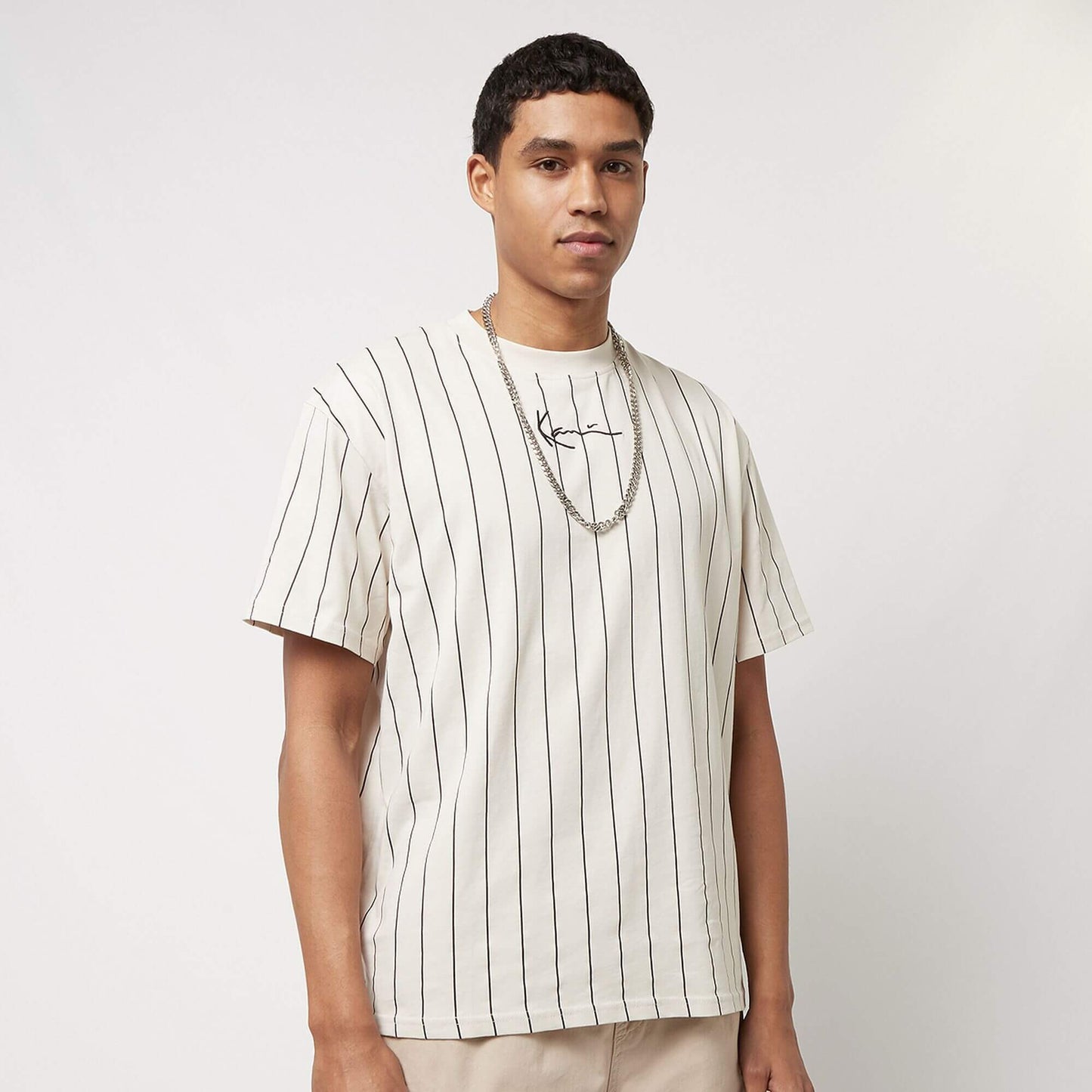 Karl Kani KK Small Signature Pinstripe Tee light sand/black