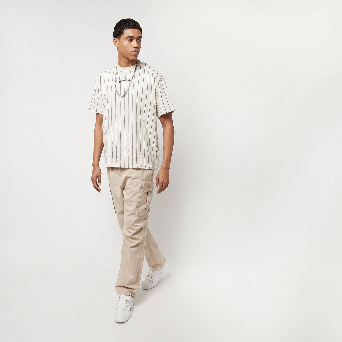 Karl Kani KK Small Signature Pinstripe Tee light sand/black