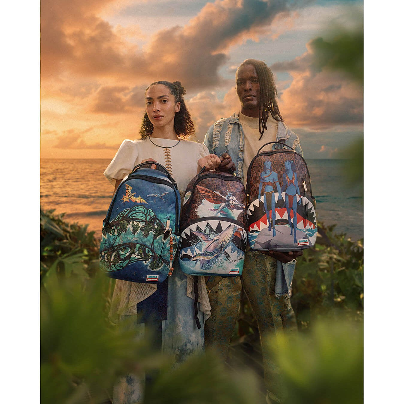 Sprayground Avatar Ocean Shark Backpack Jake And Neytiri Sharks In Pandora Brown