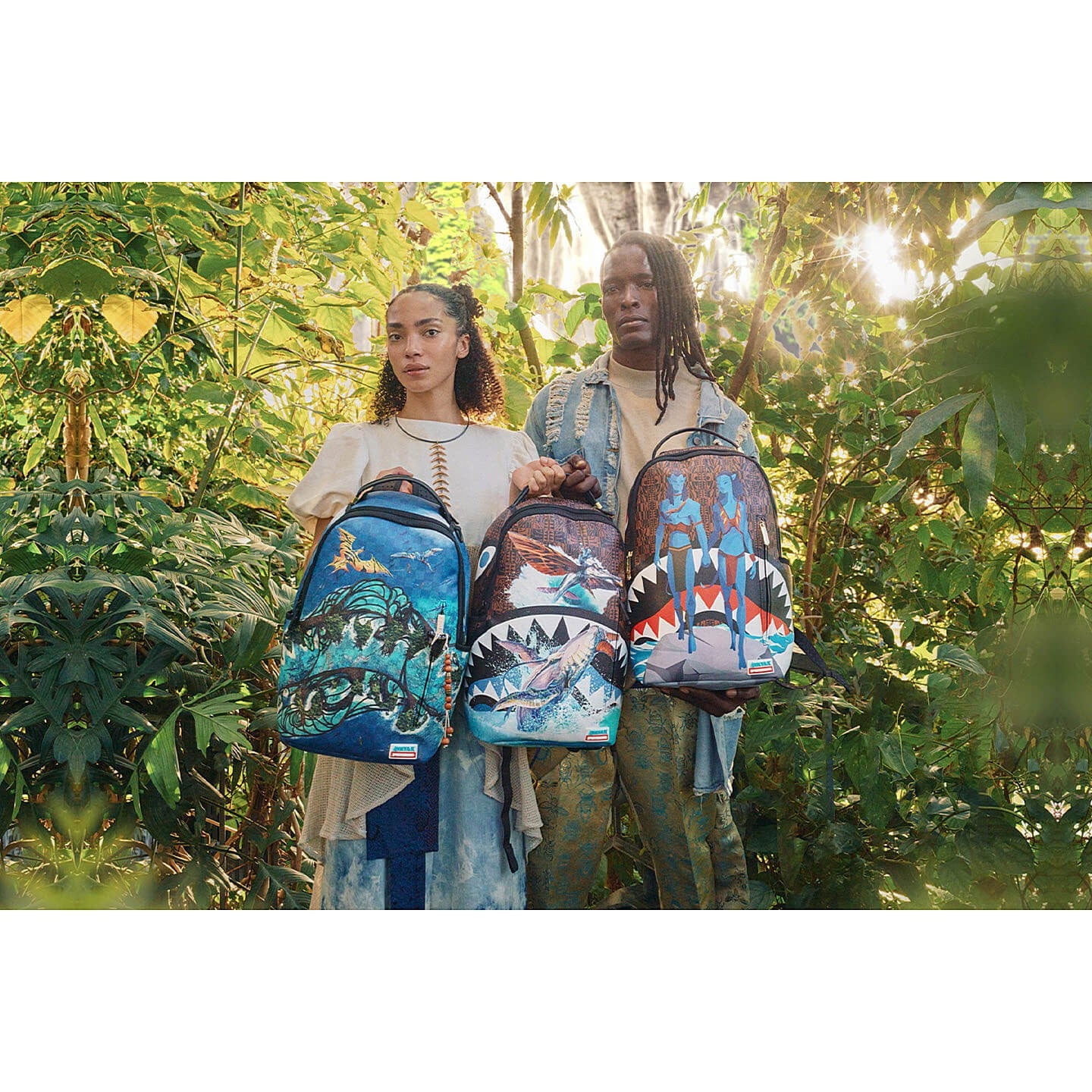 Sprayground Avatar Ocean Shark Backpack Jake And Neytiri Sharks In Pandora Brown