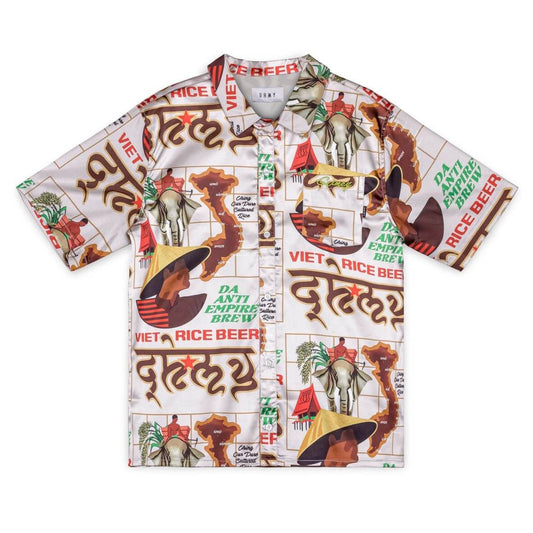 Grimey Wear Viet Cong Beer Satin Button Up Shirt White