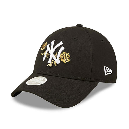 New Era MLB New York Yankees Womens Floral Metallic Black 9FORTY Adjustable Cap Black