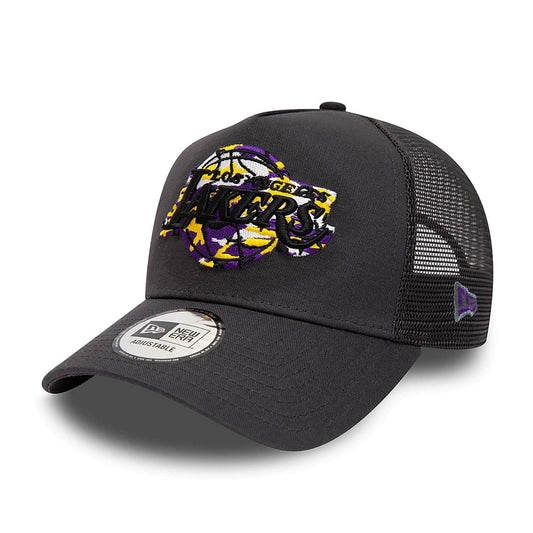 New Era NBA LA Lakers Team Camo Infill Grey A-Frame Trucker Cap Grey