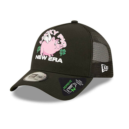 New Era Lucky Pig Repreve Black A-Frame Trucker Cap Black