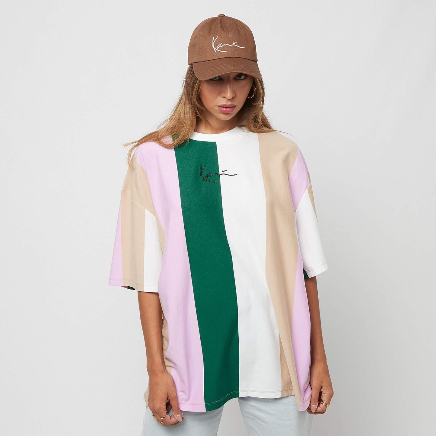 Karl Kani KK Small Signature Striped Tee Dress pink/ dark green/white