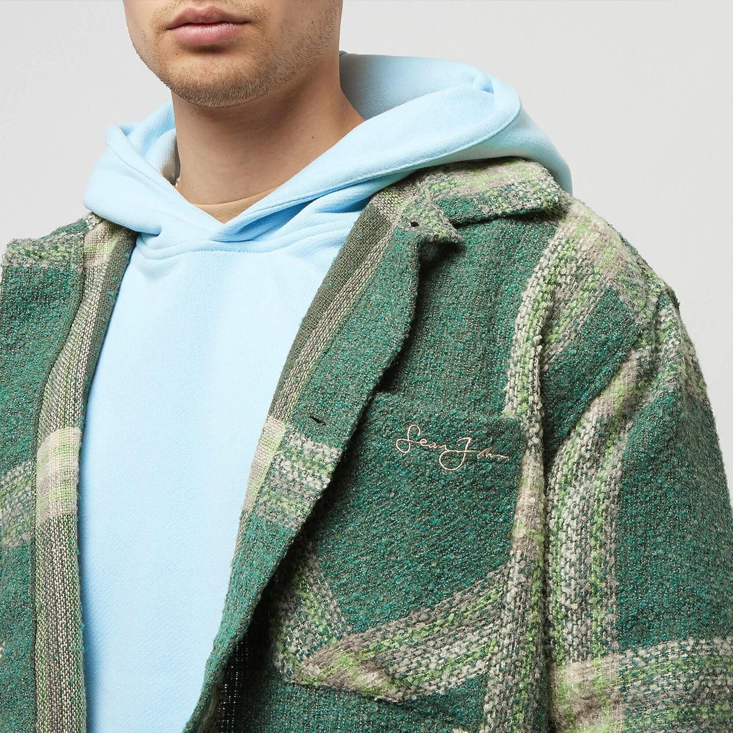 Sean John Script Logo Bouclé Overshirt olive/sand