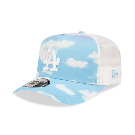 New Era MLB LA Dodgers Cloud All Over Print Blue A-Frame Trucker Cap