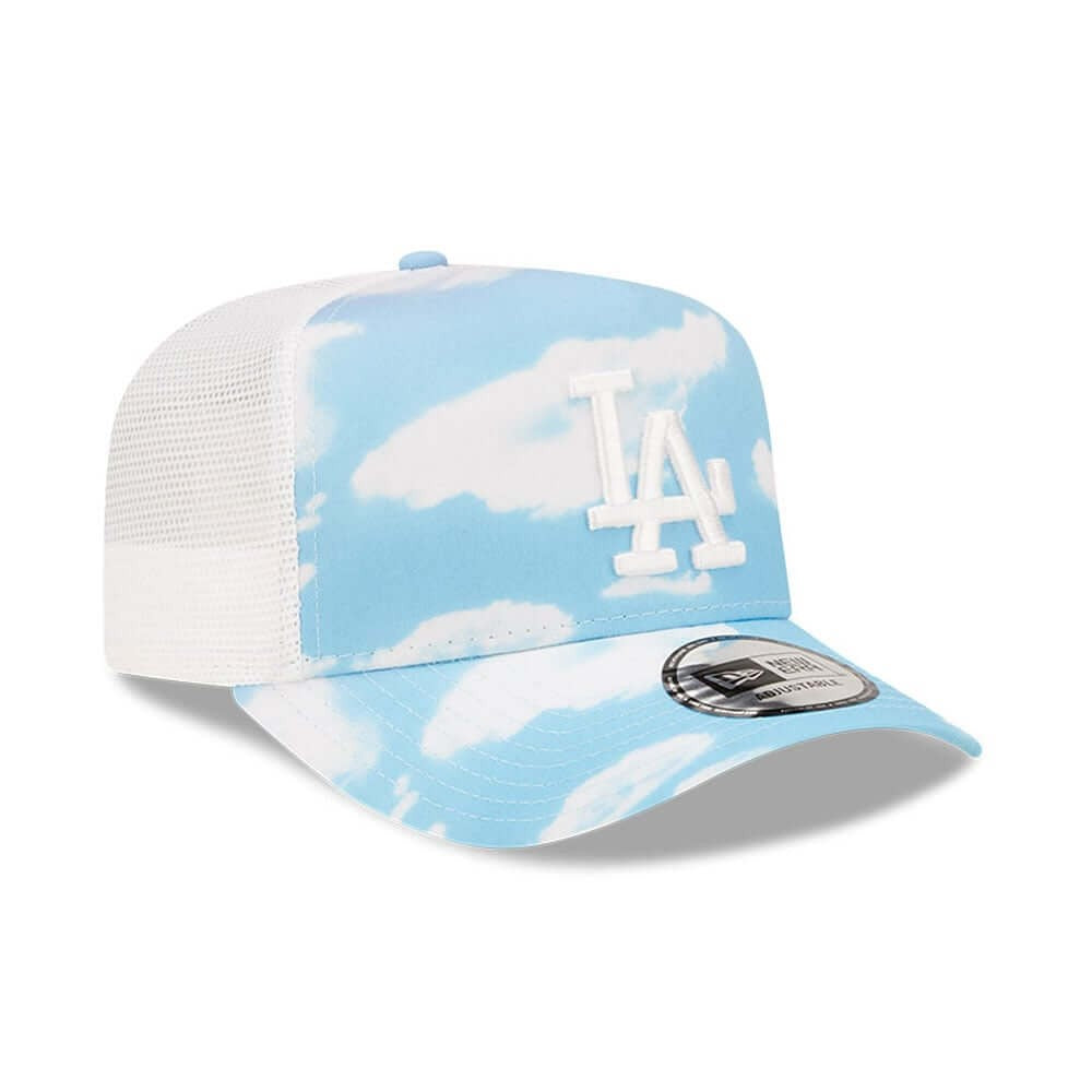 New Era MLB LA Dodgers Cloud All Over Print Blue A-Frame Trucker Cap