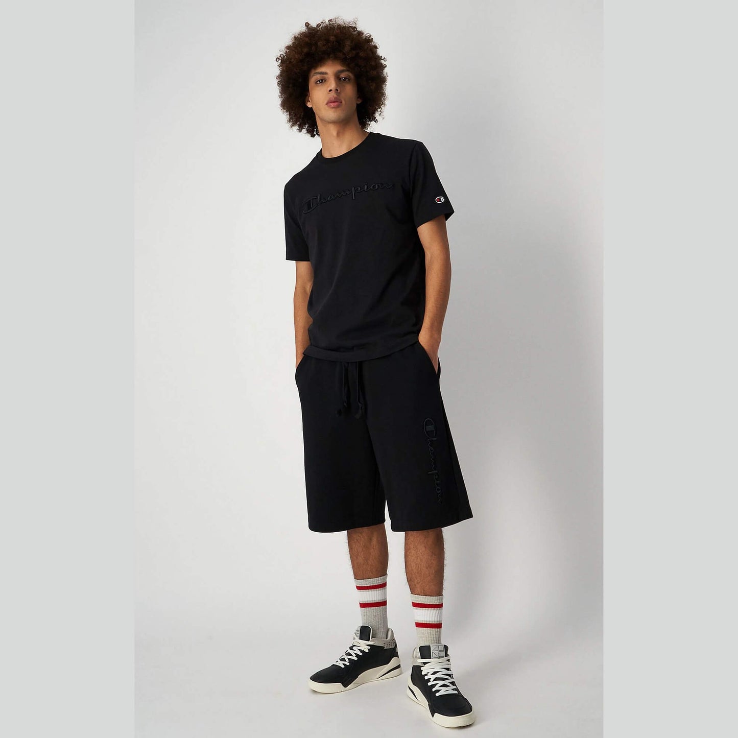 Champion logo Knitted long bermuda - black