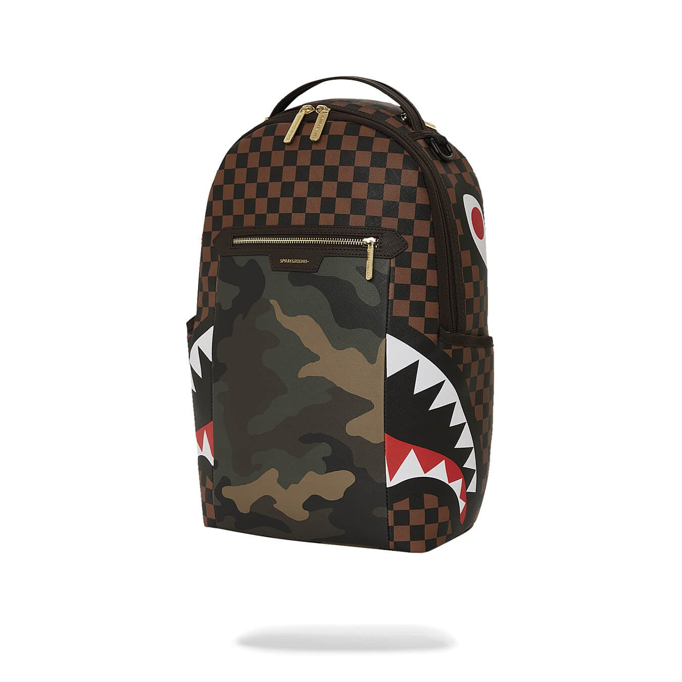 Sprayground Exterior Gold Zip Pocket Sharks In Paris Backpack (Dlxv) Brown/Camo