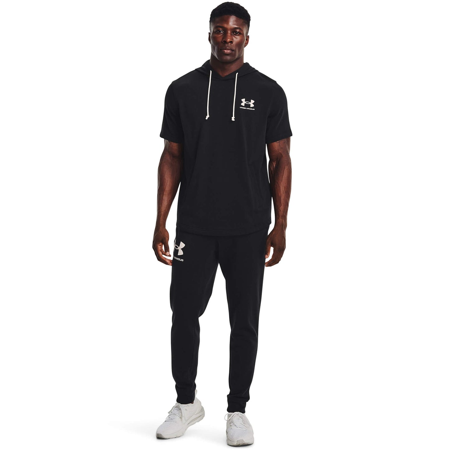 Under Armour Men's UA Rival Terry Short Sleeve Hoodie Black/Onyx White