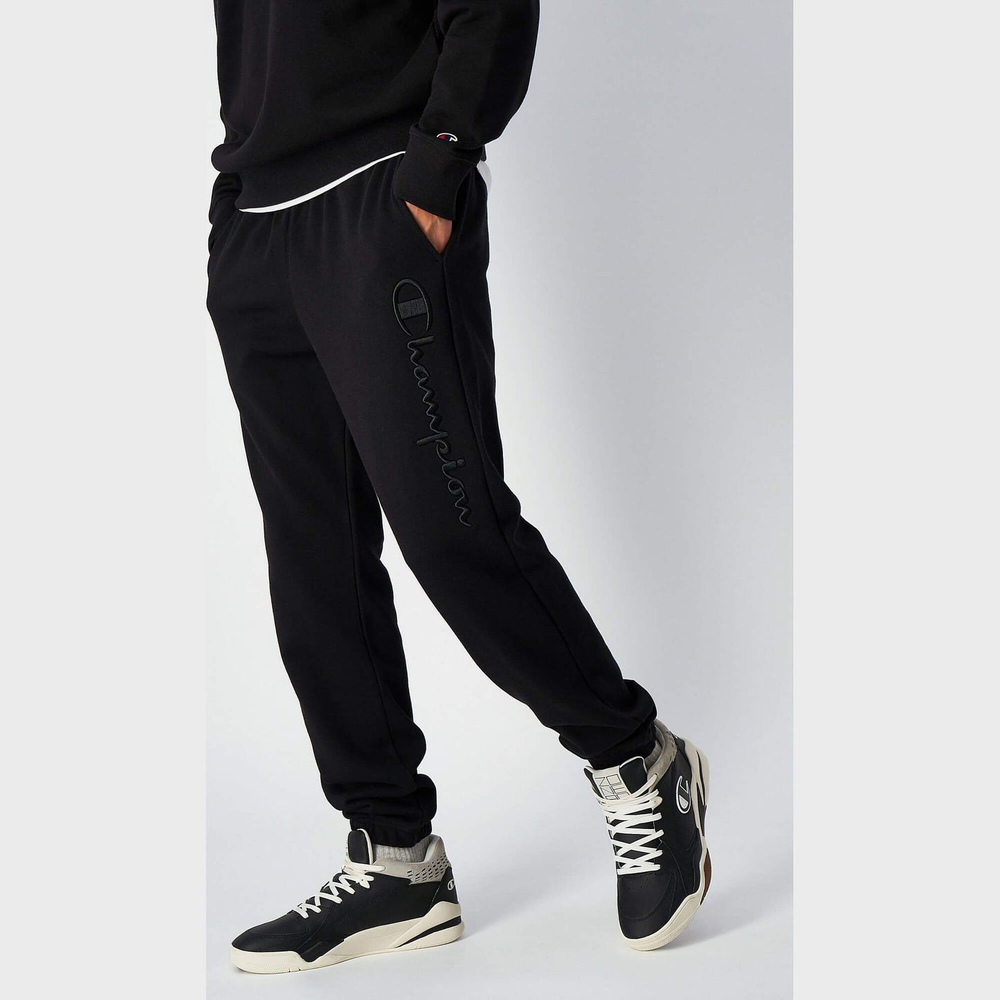 Champion Logo Rib Cuff Pants Black