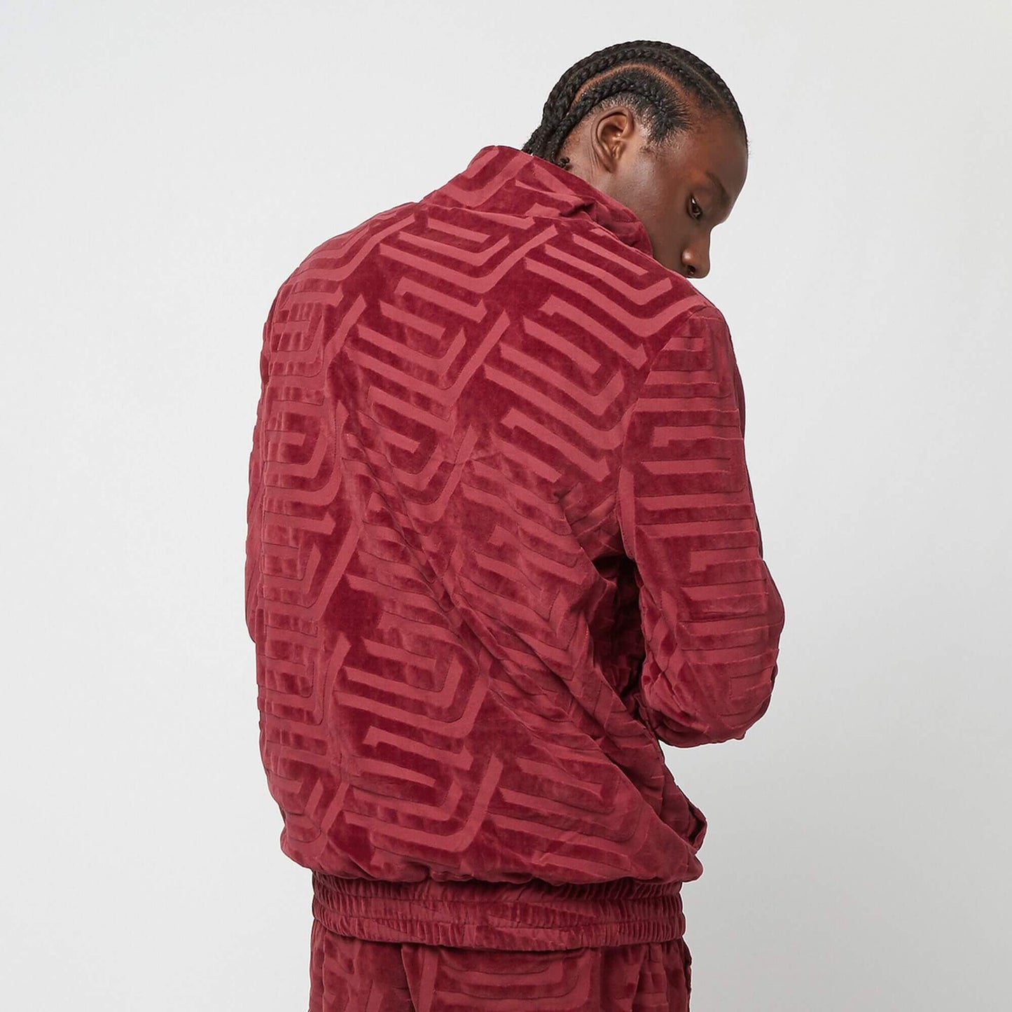 Sean John SJ Script Logo Geometric Devorèe Velours Trackjacket dark red