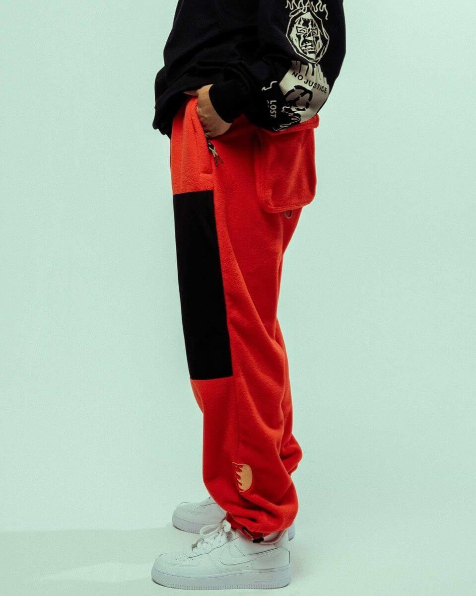 GRIMEY WEAR BACK AT YOU POLAR FLEECE TRACK PANTS RED