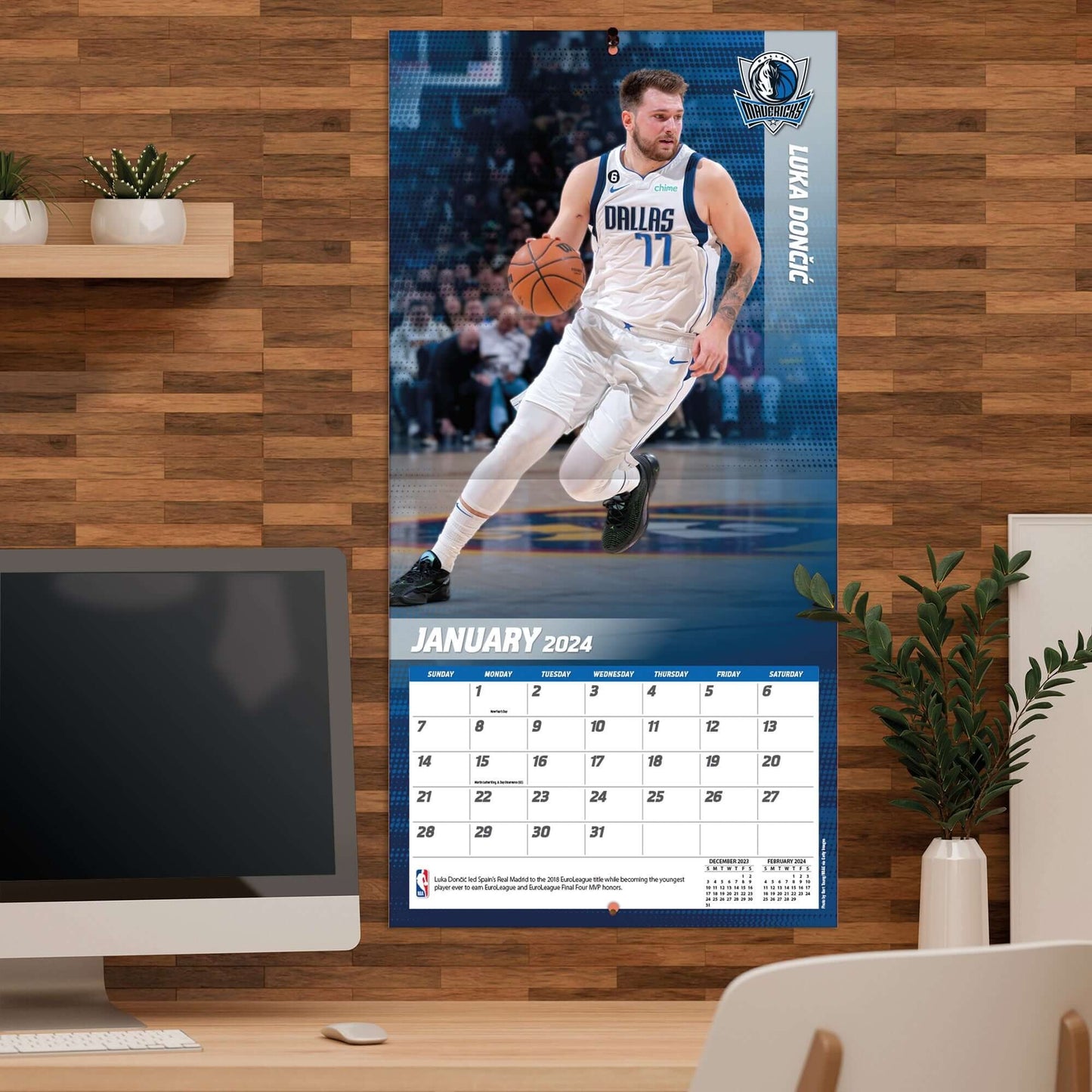 TURNER SPORTS NBA 2024 (30x60 cm) WALL CALENDAR DALLAS MAVERICKS LUKA DONCIC