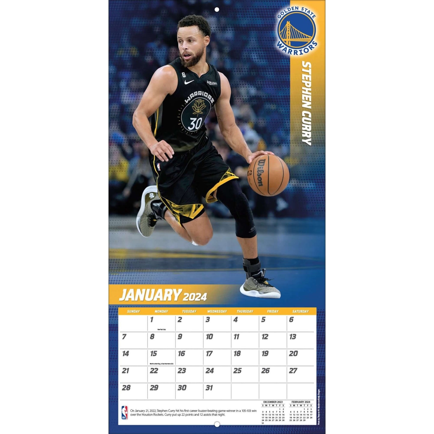 TURNER SPORTS NBA 2024 (30x60 cm) WALL CALENDAR GOLDEN STATE WARRIORS STEPHEN CURRY