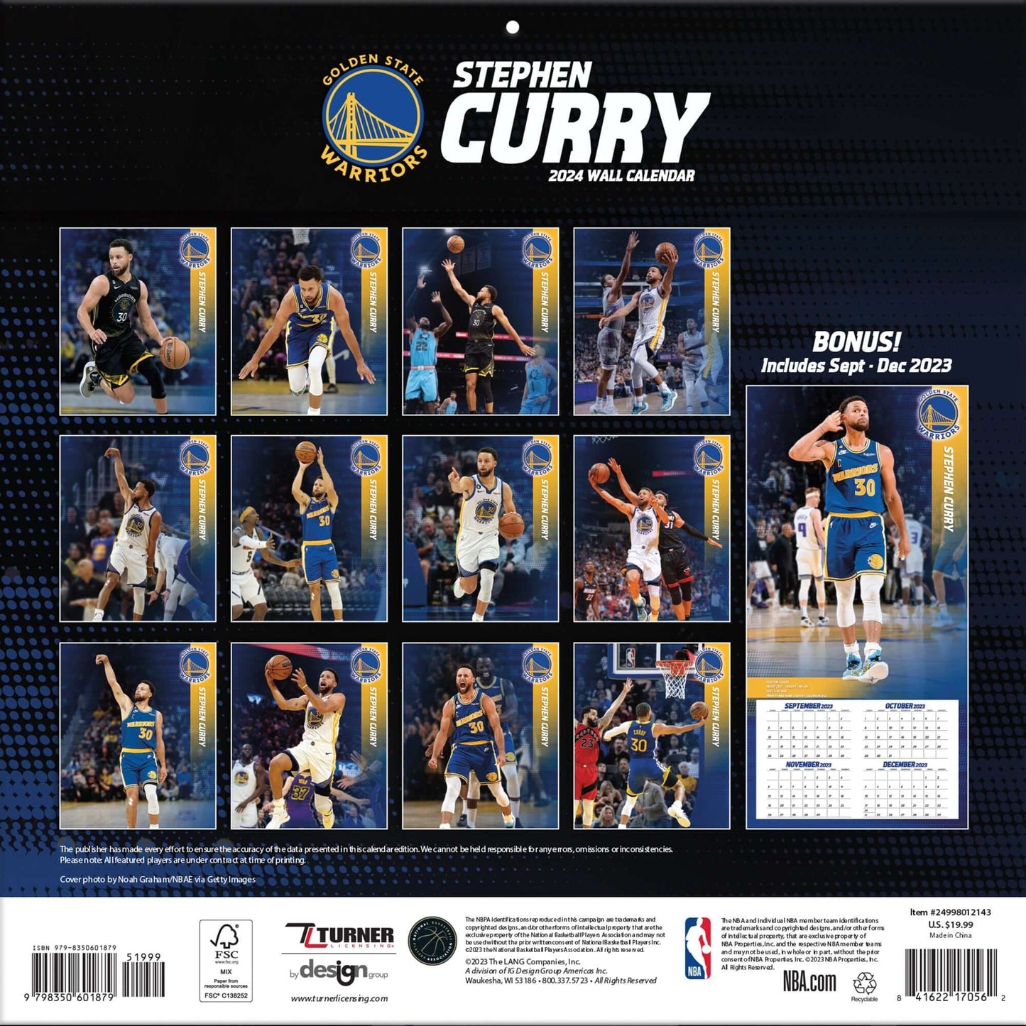 TURNER SPORTS NBA 2024 (30x60 cm) WALL CALENDAR GOLDEN STATE WARRIORS STEPHEN CURRY