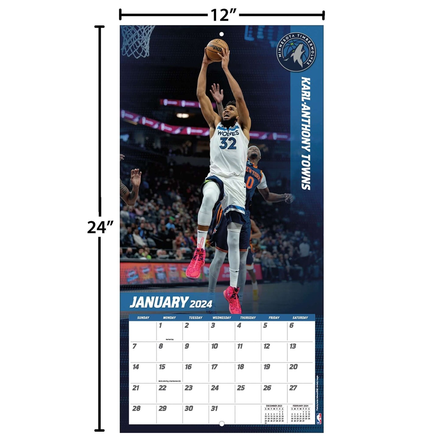 TURNER SPORTS NBA 2024 (30x60 cm) WALL CALENDAR NBA BIG MEN