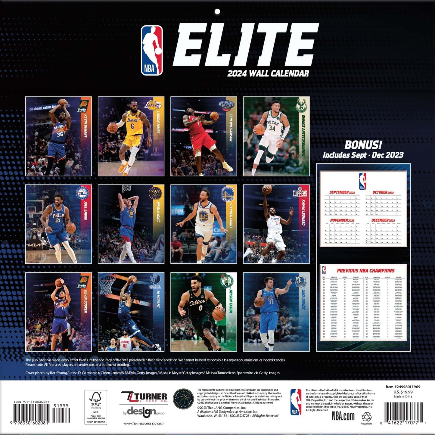 TURNER SPORTS NBA 2024 (30x60 cm) WALL CALENDAR NBA ELITE