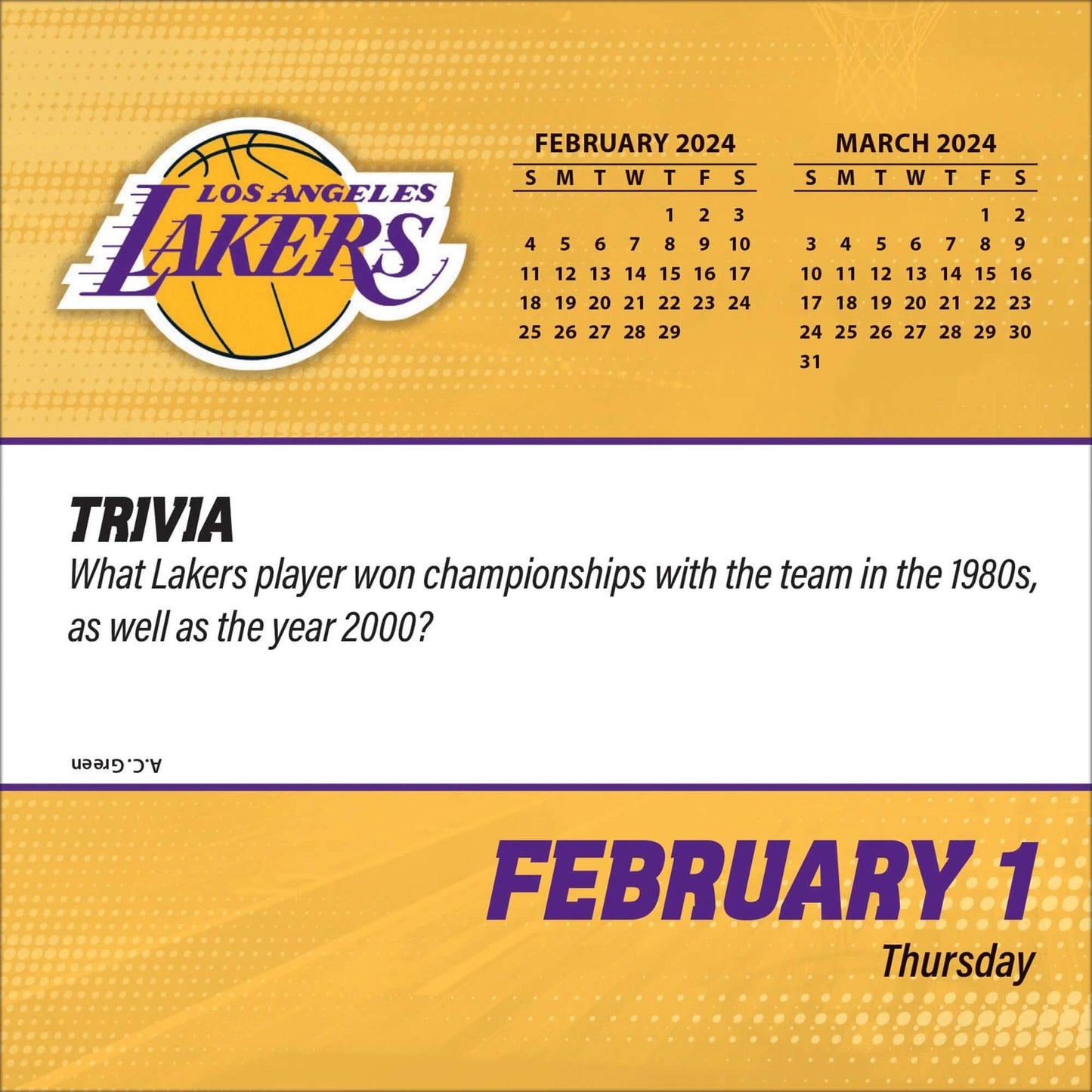 TURNER SPORTS NBA 2024 BOX CALENDAR LOS ANGELES LAKERS