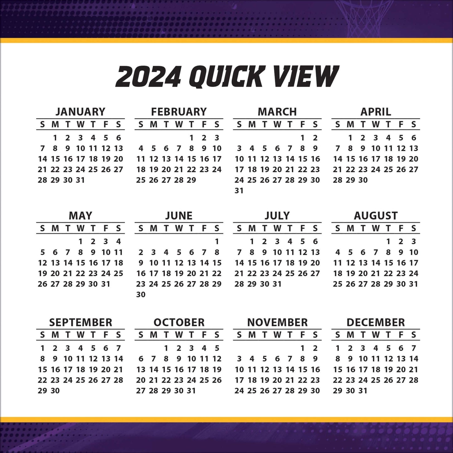 TURNER SPORTS NBA 2024 BOX CALENDAR LOS ANGELES LAKERS