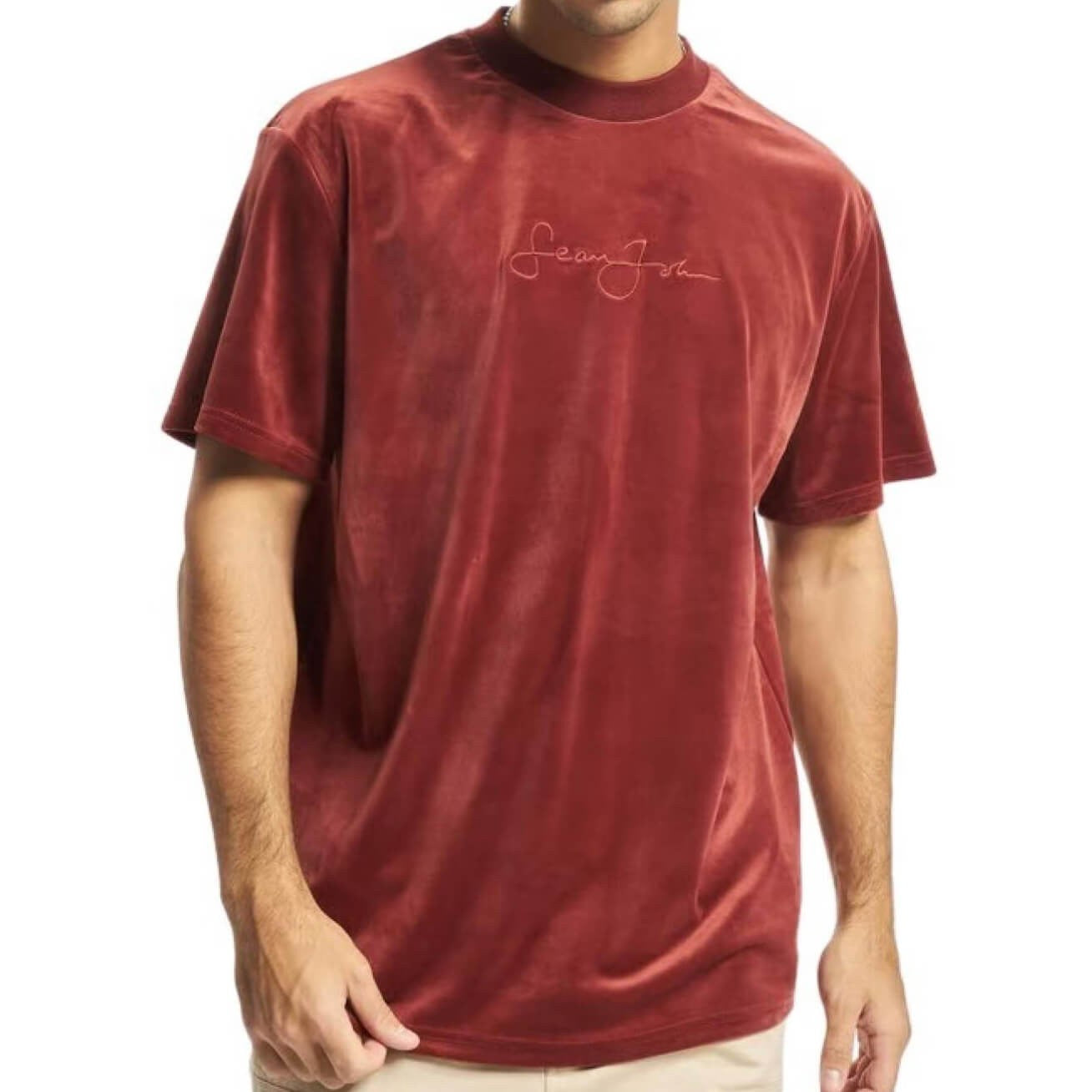 Sean John Script Logo Velours Tee dark red