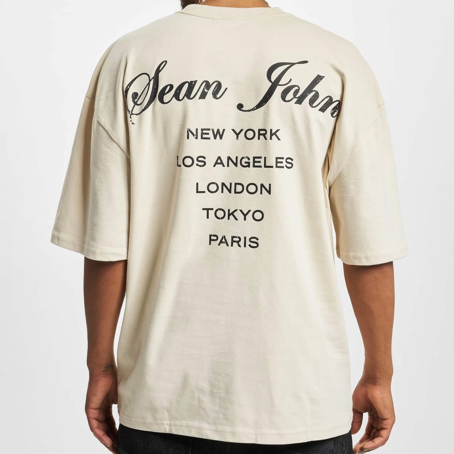 Sean John Script Logo Peached City Backprint Tee Beige