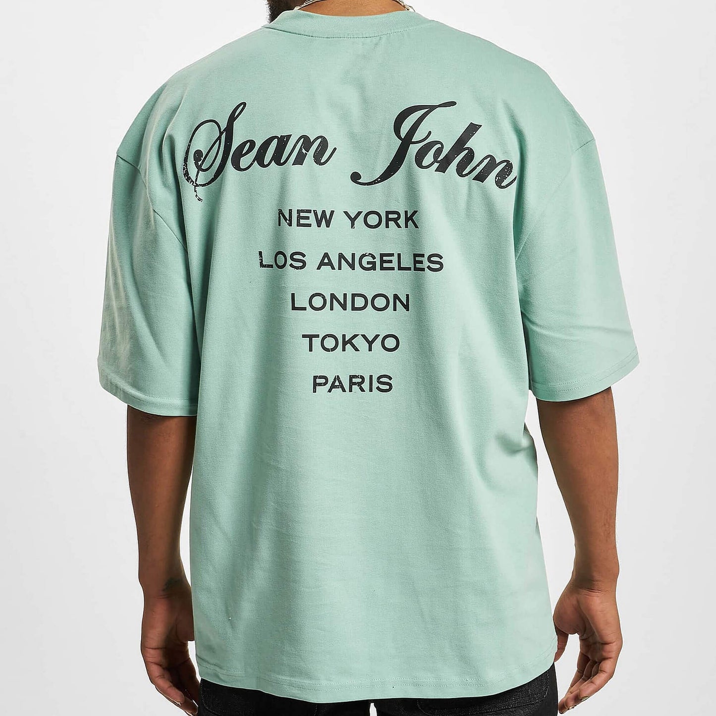 Sean John Script Logo Peached City Backprint Tee Light Green