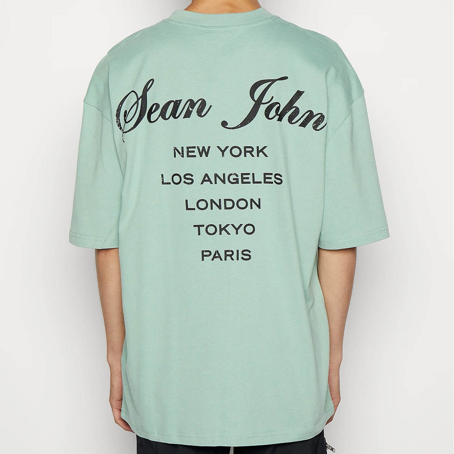 Sean John Script Logo Peached City Backprint Tee Light Green