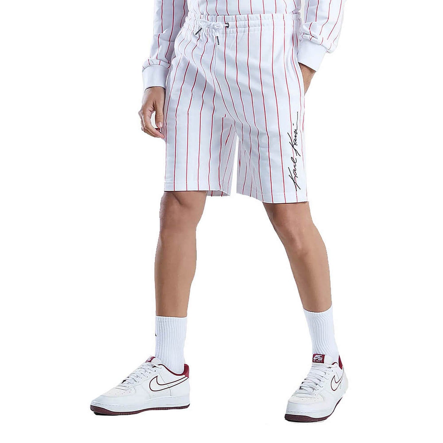 Šortky Karl Kani KK Autograph Pinstripe Sweatshorts červené